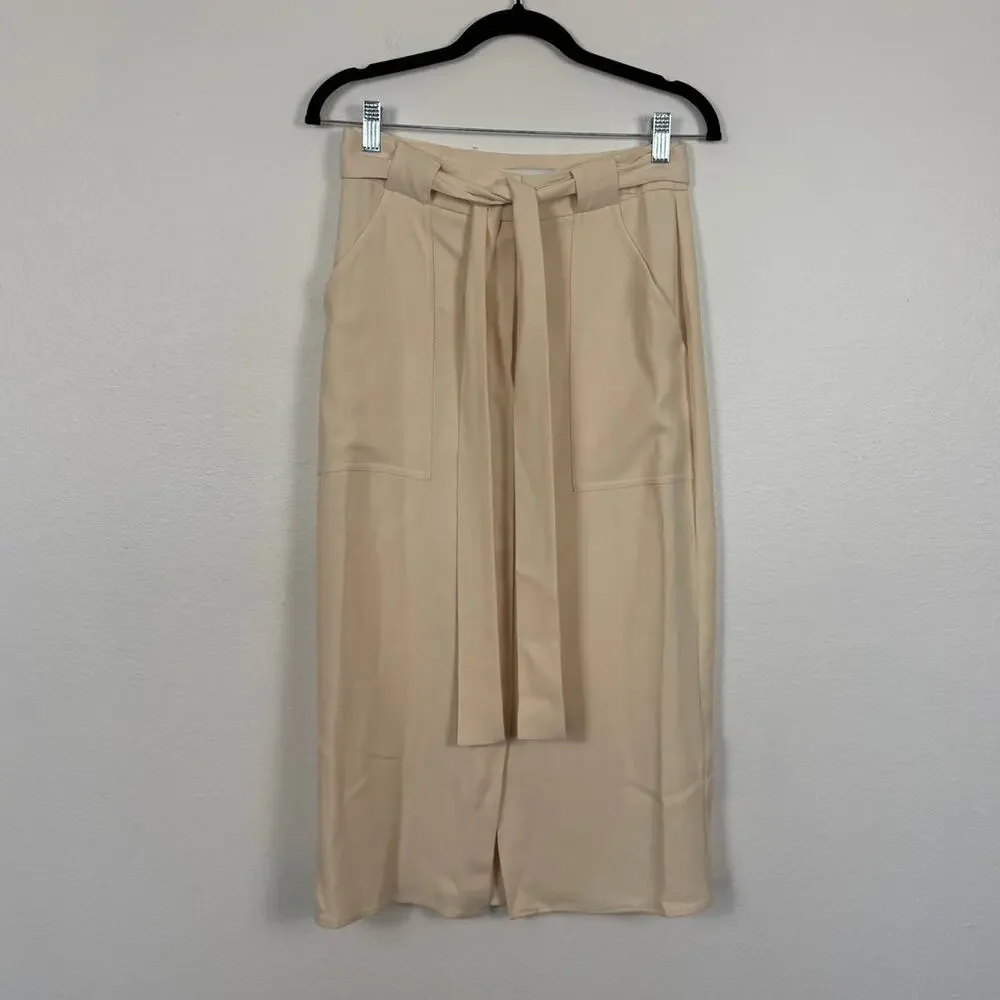 Reiss Dani Quiet Luxury Cream Tie Front Classic Career Midi Skirt 4